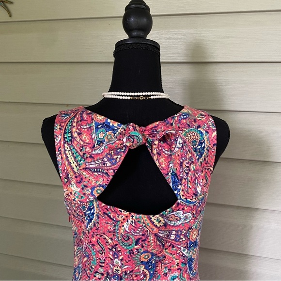 TALBOTS pink salmon Bonaire Paisley Sleeveless Sheath Dress sz 4P open back EUC - Picture 6 of 15